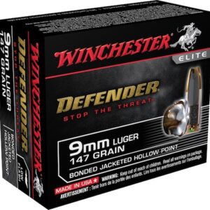 Winchester Defender Ammunition 9mm Luger 147 Grain Bonded Jacketed Hollow Point 500 round