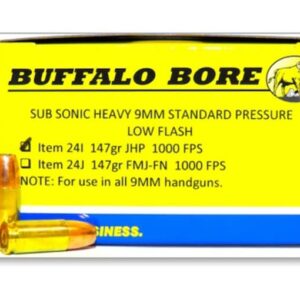 Buffalo Bore Ammunition 9mm Luger Subsonic 147 Grain Jacketed Hollow Point Low Flash 500 round