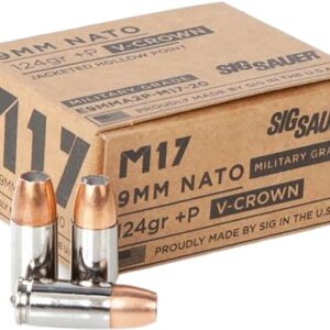 Sig Sauer Elite Performance M17 Ammunition 9mm Luger +P 124 Grain V-Crown Jacketed Hollow Point 500 round