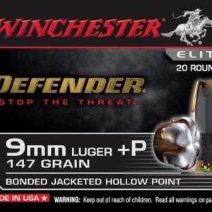 Winchester Defender Ammunition 9mm Luger +P 147 Grain Bonded Jacketed Hollow Point 500 round