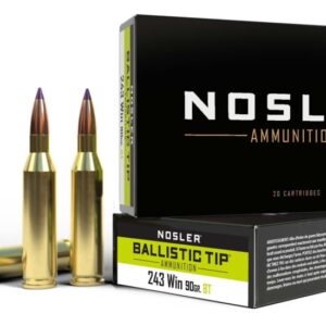 Nosler .243 Winchester 90 Grain Ballistic Tip Brass Cased Centerfire Rifle Ammunition 500 ROUNDS