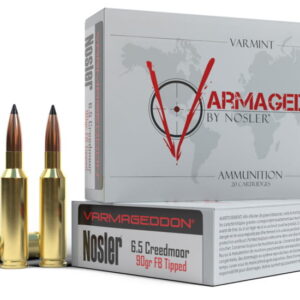 Nosler Varmageddon 6.5mm Creedmoor 90 Grain Flat Base Tipped Brass Cased Centerfire Rifle Ammunition 500 RDS