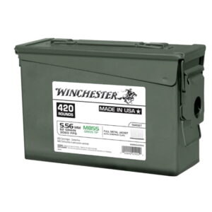 Winchester 5.56x45mm NATO 62 grain Full Metal Jacket Boat Tail (FMJBT) __ Green Tip (M855) Brass Centerfire Rifle Ammunition 500 ROUNDS