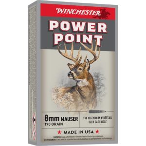 Winchester Power Point 8x57mm JS Mauser (8mm Mauser) (323 Diameter) Ammo 170 Grain Jacketed Soft Point Box of 500