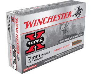 Winchester Super X 7x57mm Mauser (7mm Mauser) Ammo 145 Grain Winchester Power-Point Jacketed Soft Point Box of 250 Rounds